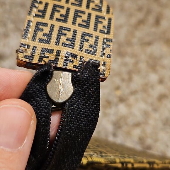Vintage Fendi Zucchino Canvas Monogram Pouch in Black and Tan - Picture 5 of 10